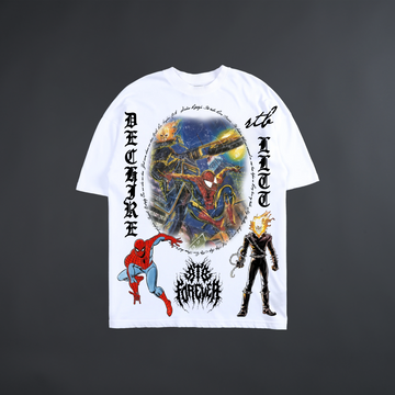 SPIDER-MAN & GHOST RIDER: MTU73 'BRONZE AGE EDITION' OS TEE IN WHITE