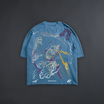 REAP WHAT YOU SOW - INVERTED 'LIMITED' DL:ORIGINALS RAW HEM OS TEE IN SLATE BLUE