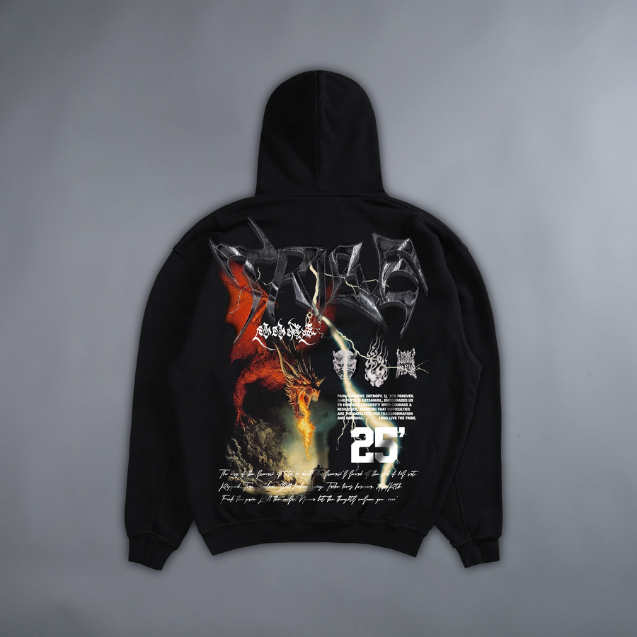 DŌRAGON: RYU 'LIMITED' DUAL SNAP COLLAR OVERSIZED HOODIE IN BLACK