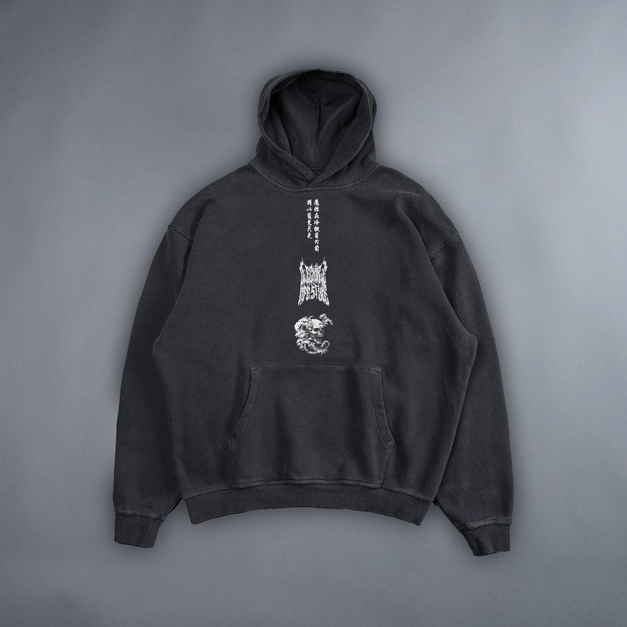 YŌKAI 'LIMITED' OVERSIZED RETRO HOODIE IN WASHED BLACK