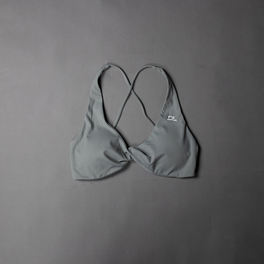 LE CHÉRIE "PARADIS" CROSS STRAP SPORTS BRA IN FADED GRAY