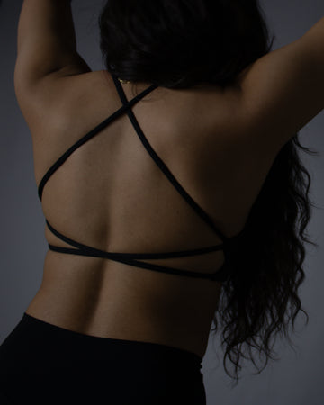 LE CHÉRIE "PARADIS" CROSS STRAP SPORTS BRA IN SHADOW