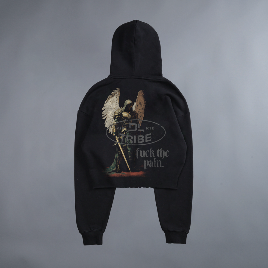 PARAGON OF VIRTUE 'LIMITED' CROPPED RAW HEM HOODIE IN MIDNIGHT