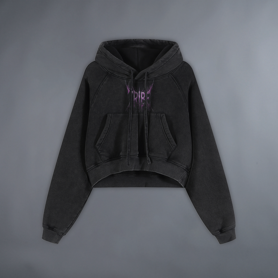 ATHENA: THE PATH 'LIMITED' ZIP-THRU CROP HOODIE IN WASHED BLACK