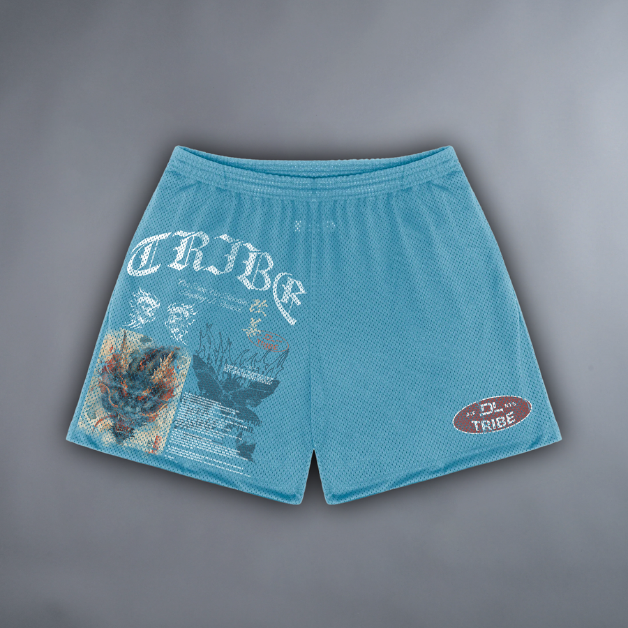 INSTRUMENTS OF DESTRUCTION 'BOX STYLE' MESH SHORTS IN SKY BLUE