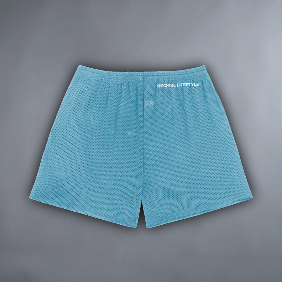 INSTRUMENTS OF DESTRUCTION 'BOX STYLE' MESH SHORTS IN SKY BLUE