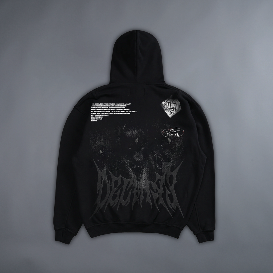 CERBERUS: HELLHOUNDS 'LIMITED' 380 BOXY GRUNGE HOODIE IN BLACK