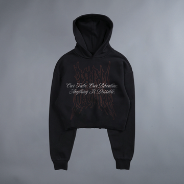 PARAGON OF VIRTUE 'LIMITED' CROPPED RAW HEM HOODIE IN MIDNIGHT